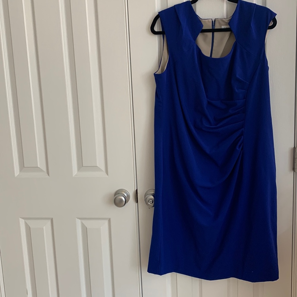 Like new blue sheath dress with side gather 16W